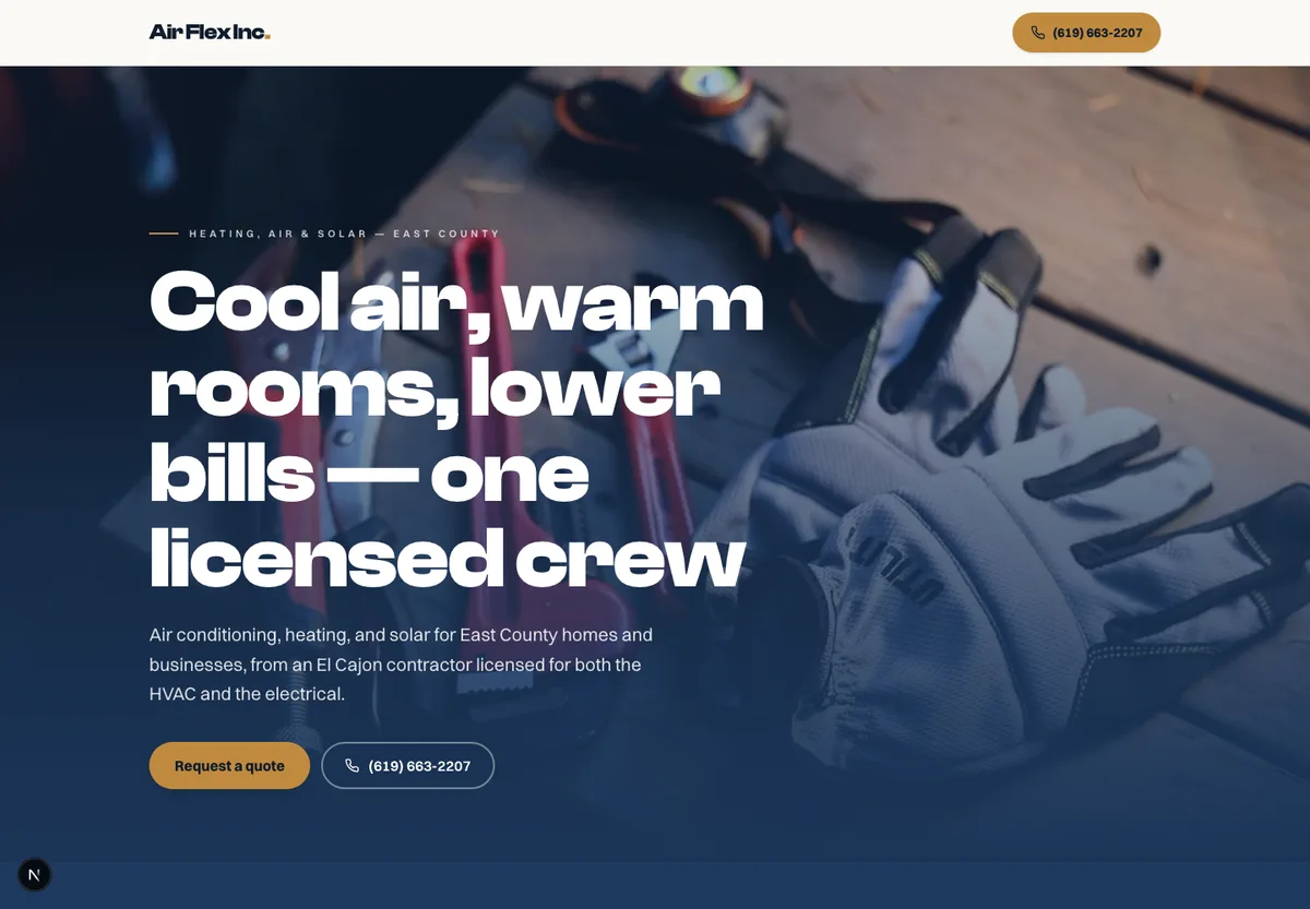Air Flex Inc website on desktop