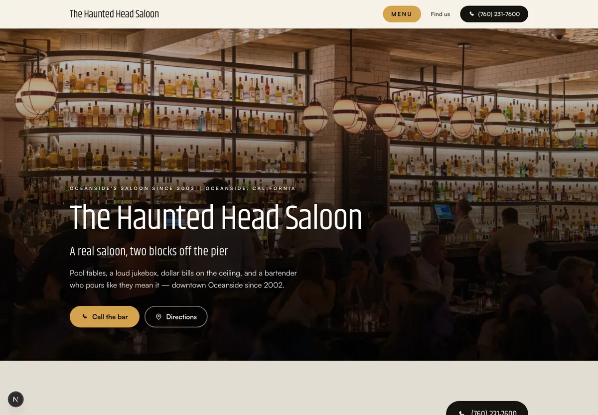 The Haunted Head Saloon website on desktop