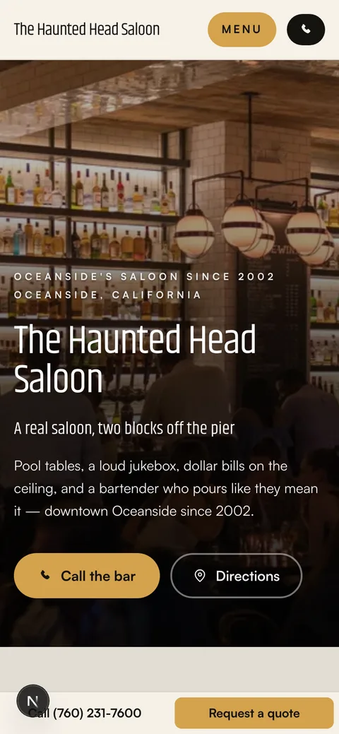 The Haunted Head Saloon website on a phone