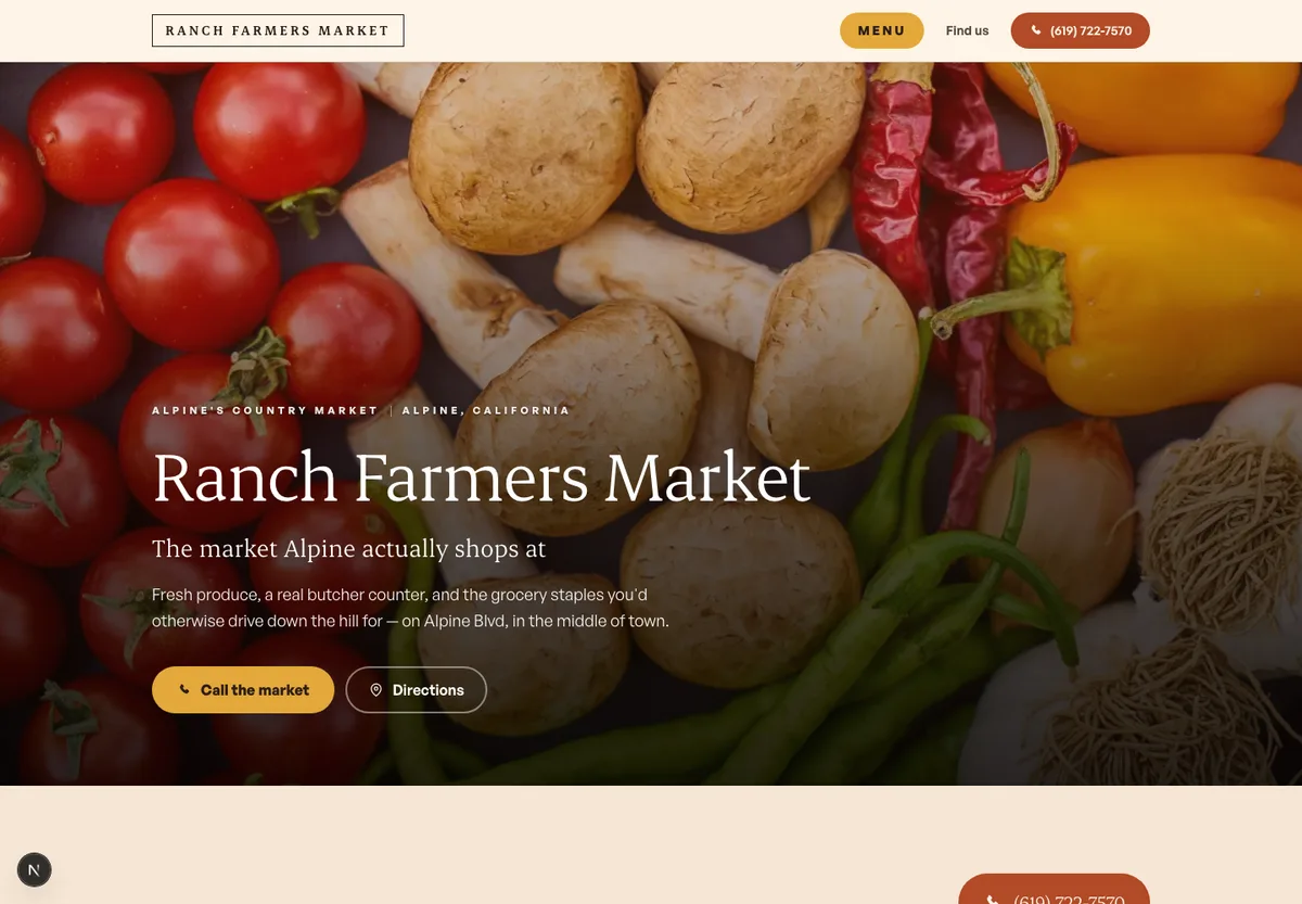Ranch Farmers Market website on desktop