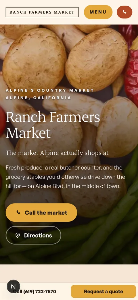 Ranch Farmers Market website on a phone